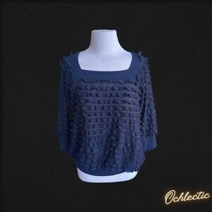 Navy blue ruffle blouse with elastic waistband
